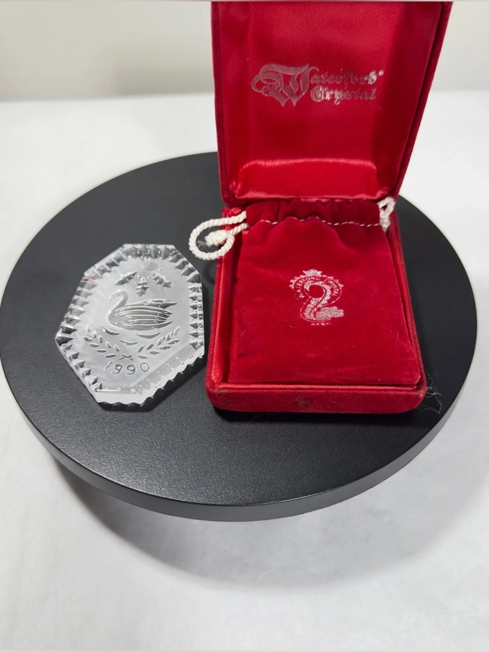 Vintage 1990 Waterford Ornament Crystal Glass Swan Christmas Etched l Holiday